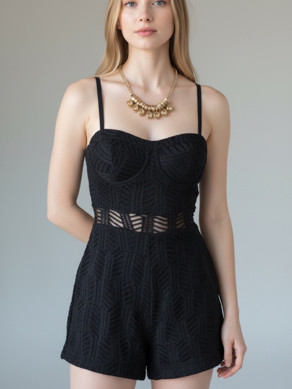 Black Patterned Jumpsuit Size Large